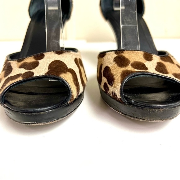 TALBOTS COLLECTION NEW leopard calf hair open toe strappy heels leather size 9M - Picture 5 of 12